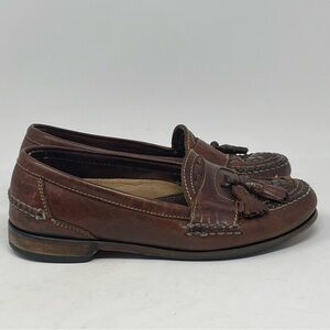 Johnson & Murphy Shoes Mens 10 D / B Brown Leather Woven Tassels Slip-On Loafers